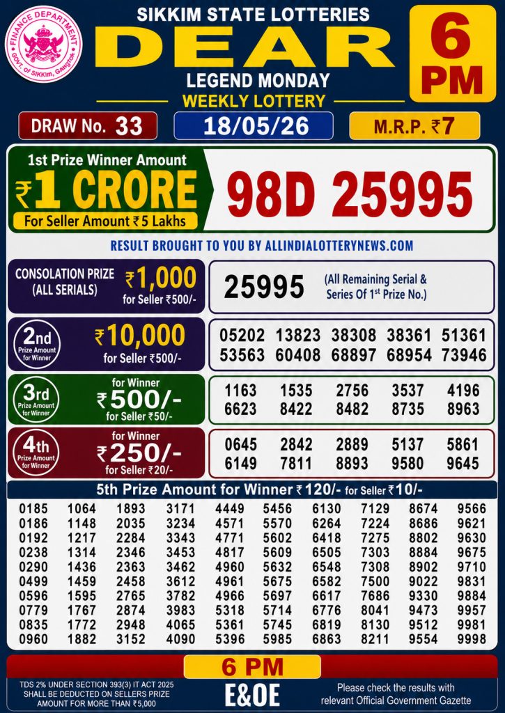 Lottery Sambad 18 05 26